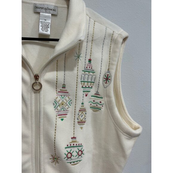 Drapers & Damons HolidayThemed Fleece Vest 1X Polyester Sleeveless Zip-Up White - Picture 4 of 8